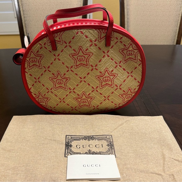 New Gucci GG Star Logo Raffia Snail Bag Tote - Picture 12 of 12